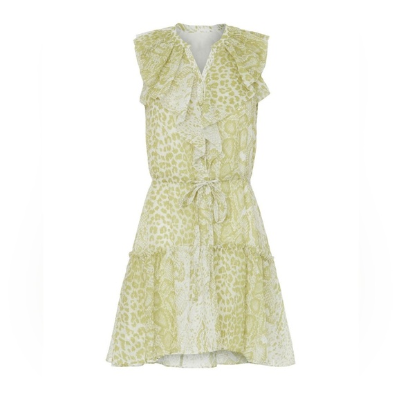 AllSaints Ali Noche Dress in Green Animal Printt - Picture 5 of 8